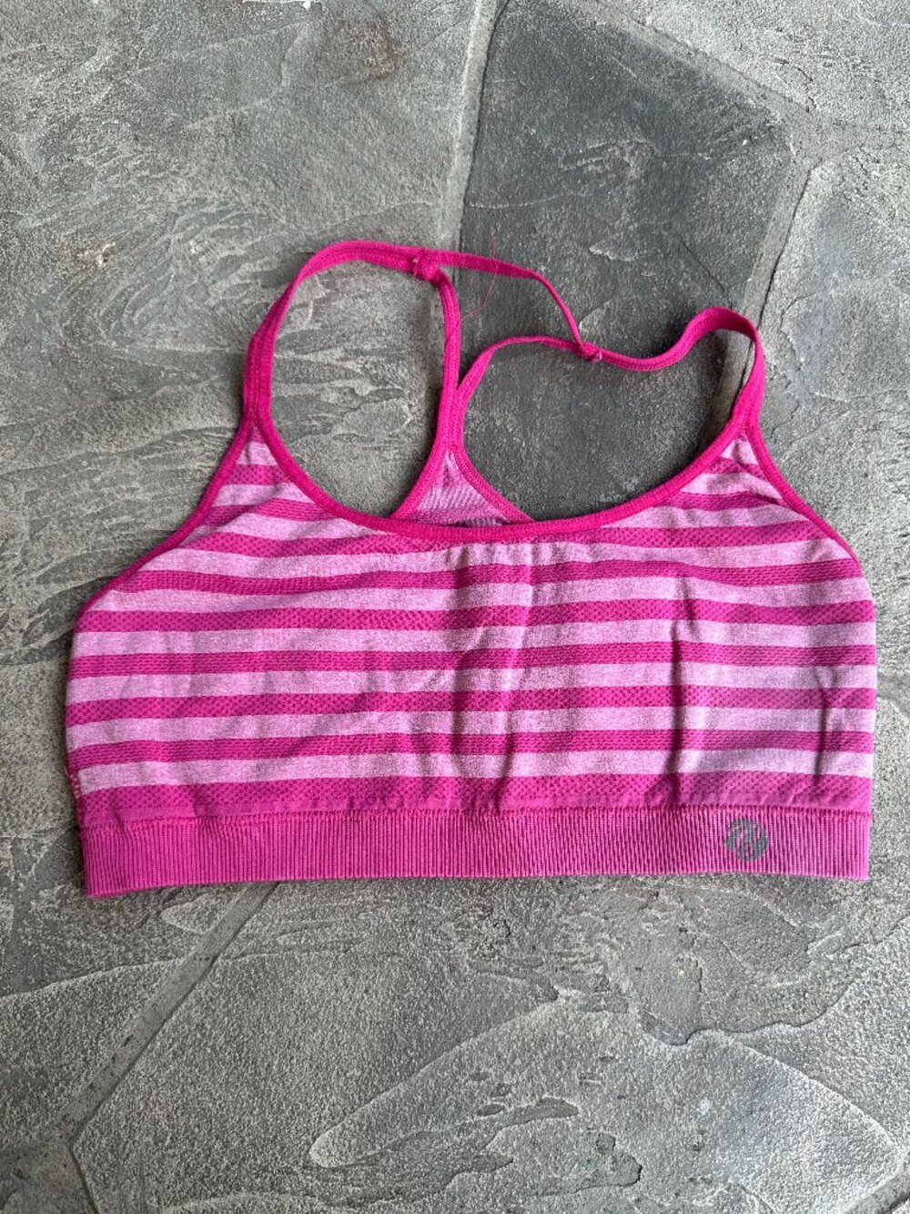 Pink Striped Seamless Spaghetti Strap Sports Bra - Medium